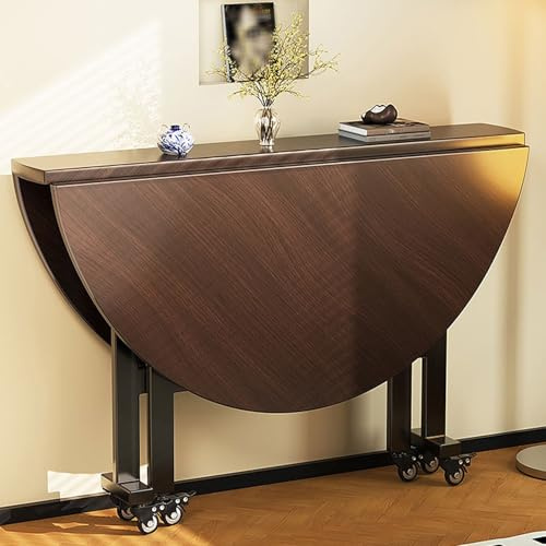 Table de salle à manger pliante pour petits espaces - Table ronde extensible avec 6 roulettes - Finition noyer - Parfaite pour la maison et la salle à manger (150 x 75 cm)