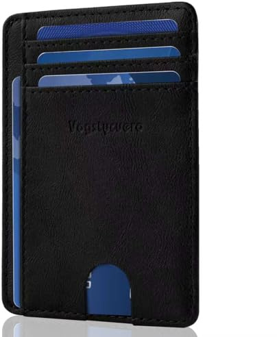 VOGSTYCUERO Front Pocket Thin Wallet for Men Women RFID Blocking Credit Card Holder Card Cases Slim Minimalist Wallet with Gift Box (Alaska Black)