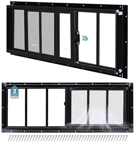 Melkus Shed Windows 10x29 2 Pack, Upgraded Sliding Transom Window with Tempered Glass and Screen for Shed, Chicken Coop, Barn, Greenhouse, Garage, Playhouse, Storage Room, Black