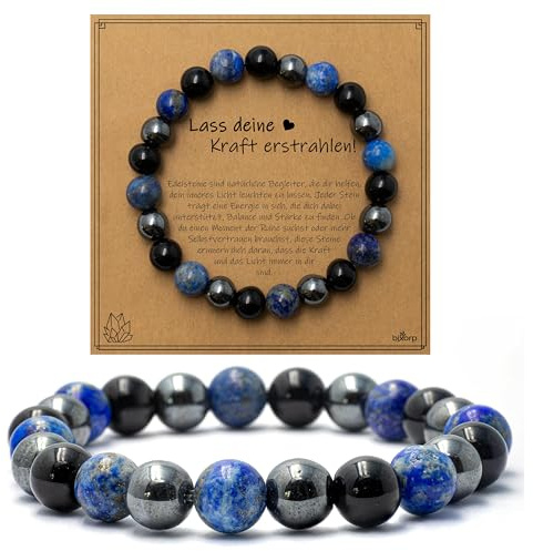 Bixorp Edelstein-Perlenarmband auf Geschenkkarte - Verschiedene Längen mit 8mm Perlen - Handgefertigtes Armband in Geschenkverpackung