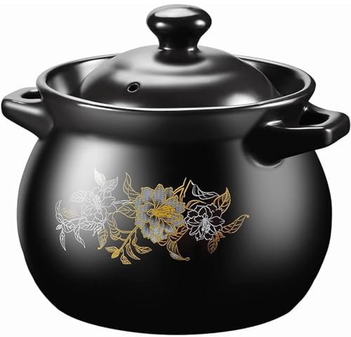 Pentola in Ceramica con Coperchio, casseruola a L con Coperchio, pentola in gres Nero, pentola Rotonda per brasare, vaporiera, pentola in Terracotta Cinese per Cucinare n