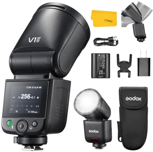 Godox V1 Mid S Flash pour Sony, 55Ws TTL 1/8000s HSS Flash Cobra Sony | 2,4G Tête Ronde Flash, Recharge USB-C, 650 éclairs à Pleine Puissance, écran Tactile Couleur, Lampe Pilote LED à 10 Niveaux