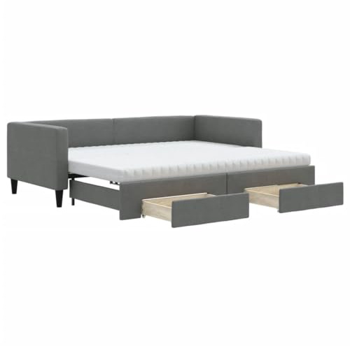 mtlskopl Dunkelgraues Tagesbett 90x190 cm mit Matratzen & 2 Schubladen Ausziehbar zum Schlafsofa Sofa für Gäste Jugendzimmer und Wohnzimmer