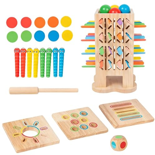 Mikado spel - 5-i-1 balanssats i trä för pinnkastning, lärande leksak för finmotorik - för finmotorik, strategisk reflektion och koordination