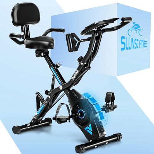 Exercise Bike, 5-in-1 Quiet Folding Exercise Bikes for Home Use, 16 Level Adjustable Magnetic Resistance Foldable Stationary Exercise Bike, LCD Display with Heart Rate, 350LBS Capacity Comfort Seat