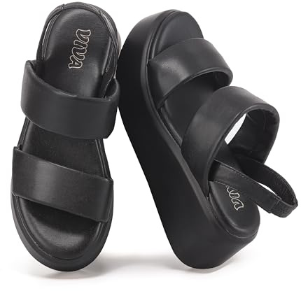 VIVASHOES Women’s Wedge Sandals with Slingback Strap - Lightweight Platform Summer Sandals for Ladies - Comfortable Open Toe Casual Holiday Walking Footwear with Thick Sole - Black UK 5