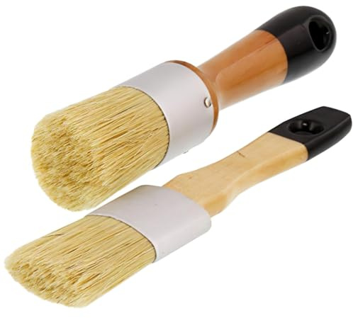 2 Pack Wax and Chalk Paint Brush, Chalk Paint Brushes for Furniture, Wood Natural Bristle Round Oval Brush for Furniture Paints Frenchic Paints DIY Art Crafts Home Decor
