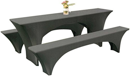EBETA E Elastisch Biertischhussen Bierbank-Auflage & Tischdecke für 50cm 3 TLG-Set Breite Bierzeltgarnitur Stretch Hussen für Festzeltgarnituren Bierbank Hussen (Schwarz)