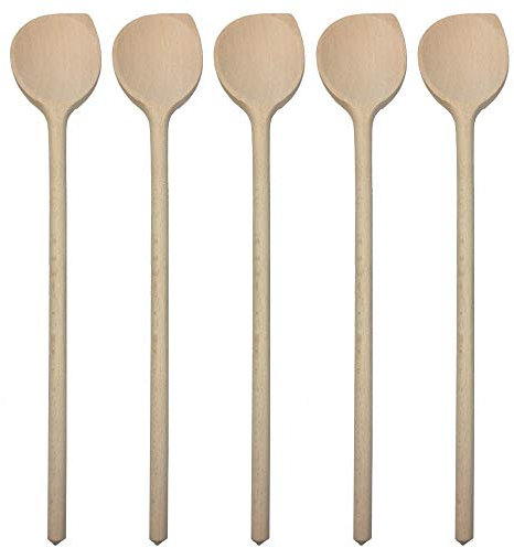 GRILLPLANET Holzlöffel 5er Set Kochlöffel aus Holz 35 cm lang/runder Kopf mit Ecke, 5 Stück Holzkochlöffel aus Buchenholz rund