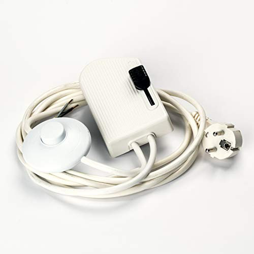 Netzkabel 2,5m Schuko-Stecker an offenes Ende m. Schnurschalter + Dimmer 60-500W 230V Zwischenschalter Kabel Schalter Anschluss (weiß)