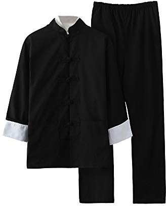 Traje De La Manga Larga Uniforme De Kung Fu De Los Artes Marciales De Los Hombres Negro2(Conjunto de 2) 170cm