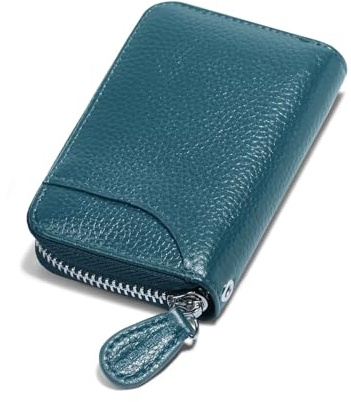 GADIEMKENSD Womens Credit Card Holder Wallet Zip Leather Card Case RFID Blocking Ladies Small Blocked Accordion Wallets with Stainless Steel Zipper Woman Compact Accordian ID Cards Bag Sea Blue