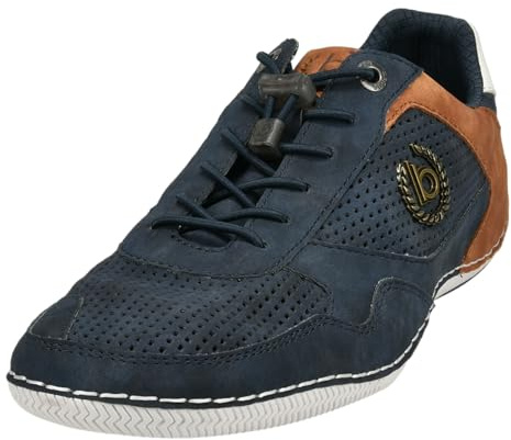 bugatti herr Casual sneakers med flexibel sula, snörskor med memory foam, elastiska skosnören, Mörkblå, 41 EU