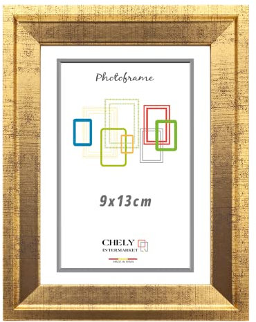 CHELY INTERMARKET | 47D2E | Marco de fotos 9x13cm MOD-224 (Dorado) | Estilo barroco | Marco de madera para decoración de casa | Fotografías de boda | Listado de precios (224-9x13-0,20)