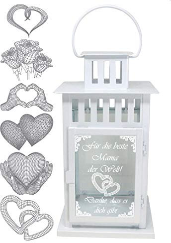 Laterne weiß Mod. 4 mit Text und 3D Motiv Gravur 28 cm - Muttertag