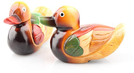 Exasinine - Figura decorativa de pato mandarín de madera, 2 unidades