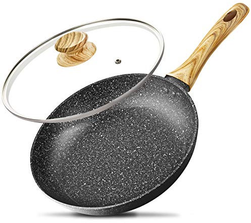 MICHELANGELO 26cm Frying Pan with Lid, Non Stick Pan with Bakelite Handle, Frying Pans for Induction Hob with Stone-Derived Nonstick Coating 100% APEO Free