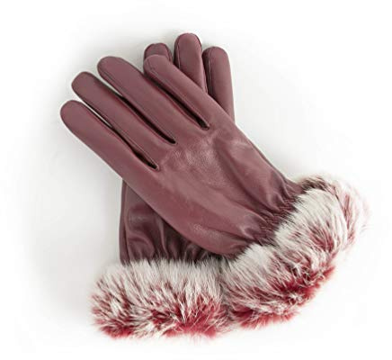 AXELENS Guantes Mujer Chica Invernales Pantalla Táctil Elegantes en Piel Ecológica Interior de Felpa Cálidos Suaves Puños de Piel Sintética Smartphone Celular Teléfono Móvil Talla S/M, BORGOÑA/GRANATE