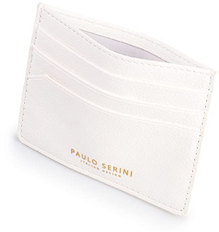 PAULO SERINI® Kartenetui Damen Herren | Card Holder Kartenhalter Unisex mit 6 Kartenfächer & Fach für Geldscheine Münzen | Kreditkartenetui Geldbörse aus veganem Leder | Cloud White