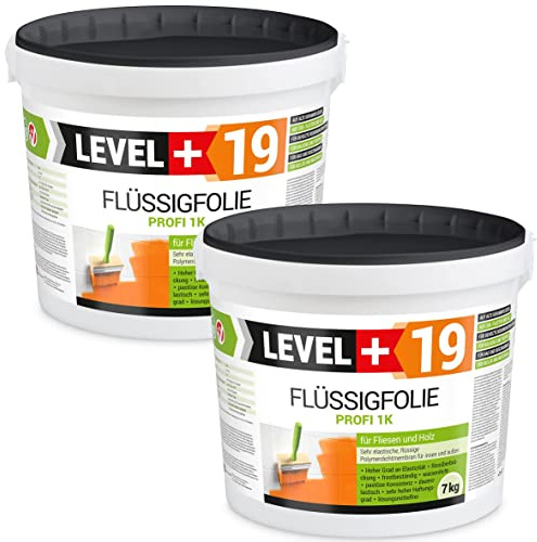 Level + 19 Flüssigfolie Dichtfolie für Bad, Dusche, Balkon, Terrasse - 14kg | Keller – unter Fliesen auf OSB, Holz, Beton – Flüssigabdichtung, Wasserdicht, Frostsicher, Rissüberbrückend