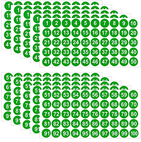 LUTER 10 ark klistermärken nummer 5 partier 1-100 klistermärken vinylnummer vattentäta etiketter sortera organisera lådor förvaringsskåp kontorsmaterial skola (grön, 2,54 cm)