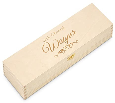 Maverton Weinbox mit Gravur - Holzbox mit Deckel - dekorative Weinkiste aus Kiefernholz - für Paare - zur Hochzeit - zum Jubiläum - zum Hochzeitstag - Farbe: Hellbraun - Ornament