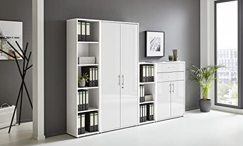 BMG Möbel Aktenschrank Office Edition Set 22, Büroschrank abschließbar mit Metallgriffen Made in Germany (Weiß/Weiß Hochglanz)