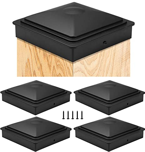 10x10cm Zaun Pfosten Kappen, 5 Stück Pfostenkappen Deck Pfosten Plastikkappen mit freien Schrauben, Kunststoff wasserdicht schützen Holzpfosten Rott Proof und Anti-Cracking-Schwarz