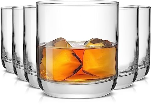 JoyJolt Faye Crystal Whiskey Glasses, Lowball Glasses Set of 6, 10oz Short Glass Tumbler, Double Old Fashioned Rocks Glass for Scotch or Bourbon, Dishwasher Safe Glassware