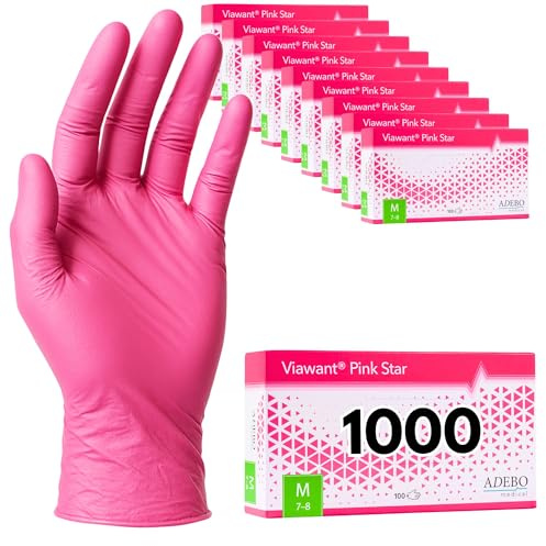 Einweghandschuhe 1000 Stück | M | Nitrilhandschuhe Pink | Puderfreie, latexfreie Einmalhandschuhe | Reißfest & feinfühlig | EN 455 & EN 374 | Gr. S, M, L, XL