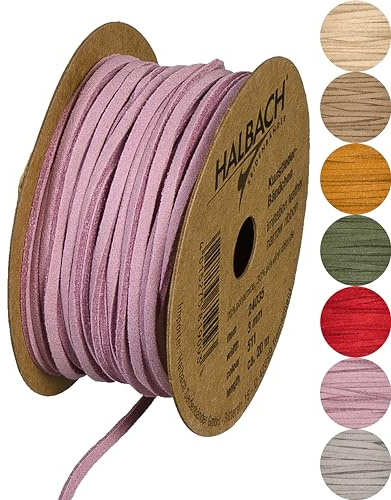 Halbach veganes Kunstlederband, 3 mm x 20 m, rosa | Veganes Lederimitat, für Armbänder, DIY-Handwerk, Scrapbooking und Kartenherstellung