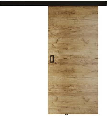 KIER FURNITURE Schiebetür Komplettset WERDI 90 - Innentüren Komplettset - Wohnzimmer Schiebetür - Modern Schiebetüren - Sliding Door - Tür Eiche Sonoma 96x205x1,6 cm