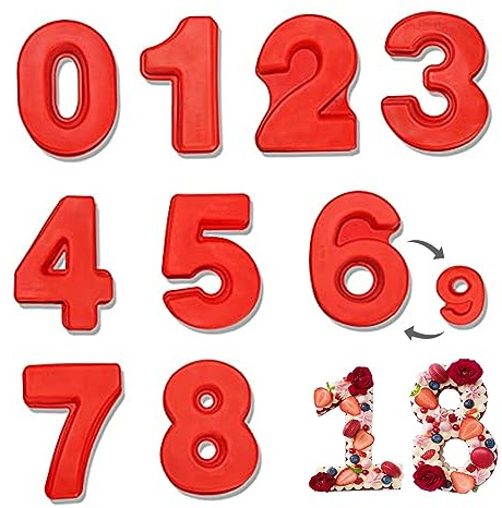 Jorzer Number Cake Tins 3D Number Cake Moulds Set 0-9 Silicone Baking Moulds Number Cake Baking Pan for Birthday Festival Anniversary Wedding Party 9Pcs 10 Inch
