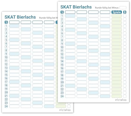 PICTALOO Skat Block DIN A5, gut lesbar und übersichtlich gestaltet, moderner Spielblock groß, auch für Senioren geeignet, Kartenspiel Skat Blöcke (2X Bierlachs 4er)