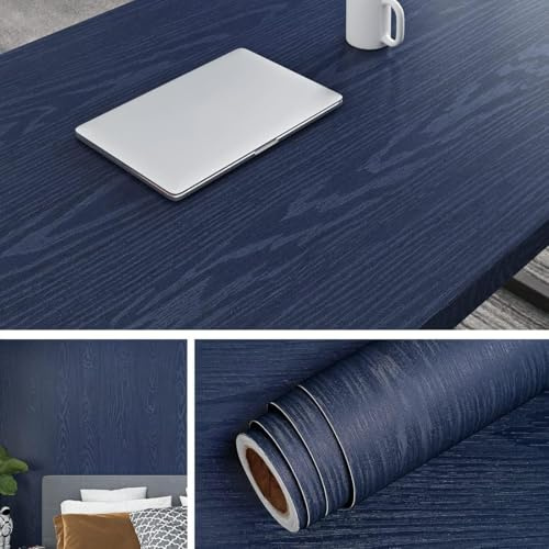 Livelynine 36 Inch Extra Wide Navy Wood Contact Paper for Countertops Peel and Stick Waterproof Wallpaper for Bathroom Counter Top Covering Adhesive Kitchen Countertop Vinyl Wrap Cabinet Door Covers