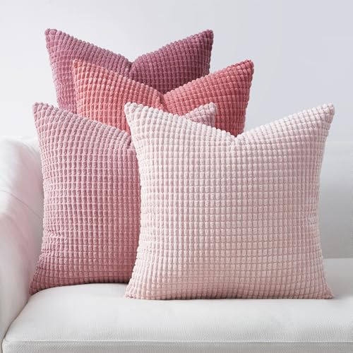Topfinel Kissenbezug 60x60 Rosa 4er Set Cord körnig Farbverlauf Kissenbezüge Kissenhülle Dekokissenbezug Sofakissen Couchkissen für Sofa Schlafzimmer Wohnzimmer Balkon Kinder flauschig