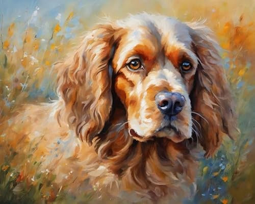 ZMHZMY Malen nach Zahlen Cocker Spaniel Painting by Numbers Kit DIY ölgemälde Kit für Erwachsene,Anfänger Painting Set 16x20 Zoll Leinwanddruck Wandkunst Dekoration