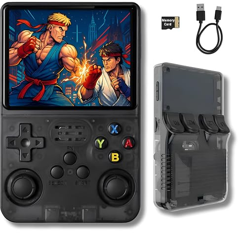Consola Retro Portatil R36S con 15000 Juegos - Mini Consola Portatil con Juegos de PS1, PSP, N64, NDS, SuperN, GameB, GBA, NeoG, etc. Pantall HD IPS de 3.5 640*480 - Quad Core 1,5 GHz y RAM 1GB