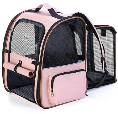 Lekesky Großer Katzentragerrucksack, erweiterbar – Haustier-Tragerucksack für kleine Hunde, mittelgroße Katzen, passend für bis zu 11,3 kg, Rosa, XL