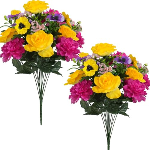 HUAESIN Cemetery Flowers for Grave Silk Dahlia Artificial Flowers Funeral Flowers Arrangements for Memorial Day Cemetery Vase Kitchen Wedding Table Centerpieces Indoor Outdoor