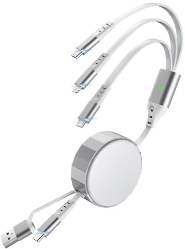 3 in 1 Einziehbares USB Ladekabel [100W/1,2M] 6A PD Schnelllade&Daten(Typ C) Universal Mehrfach mit Typ C/Micro USB/Lightning für iPhone 16 15 14, Huawei