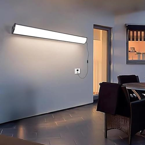 Wandlampe mit Stecker Wandlicht Lampen mit Schalter Wandstrahler mit 2.5m Kabel Steckdose Nachttischlampe Wohn und Schlafzimmer Deko Wandbeleuchtung Treppenhaus Hotel (Schwarz Neutrales Licht,30CM)