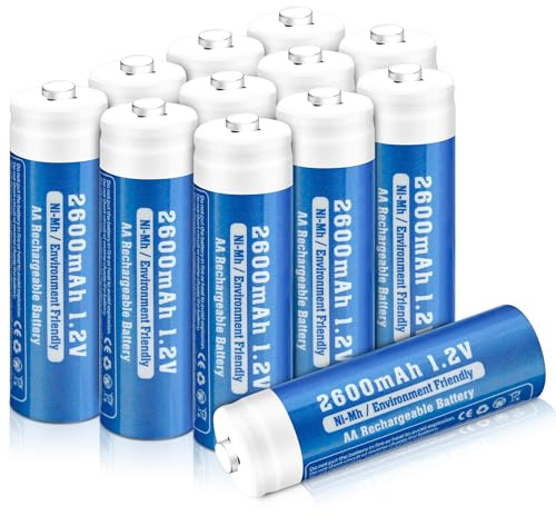12 Pack Rechargeable AA Batteries, 2600 mAh NiMH Battery | High Capacity 1.2 Volt, Rechargeable Household Battery AA Double A Low Self-Discharge