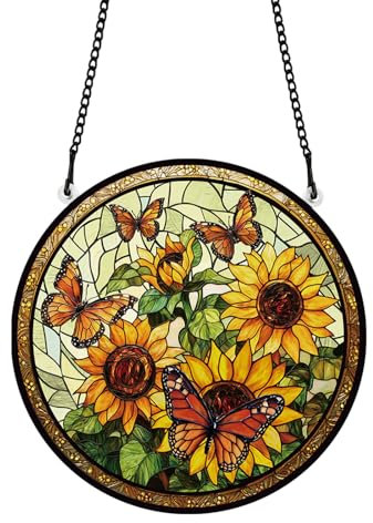 PLIGREAT Acchiappasole in vetro acrilico con motivo di girasole, farfalla colorata per terrazza e giardino, da appendere, decorazione per albero di soggiorno, camera da letto, sala giochi, finestra