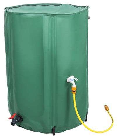 Makamsui Sistema de recolección de agua de barril de lluvia plegable, tanque de almacenamiento de agua portátil, colector de agua de lluvia con filtro, grifo con interruptor, contenedor de