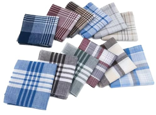Kellegour 12 Piezas Pañuelos Hombre,40x40cm Pañuelos de Tela,Pañuelo de Bolsillo Cuadrado Suaves,Algodón Pañuelo Traje,para Hombres,Bodas,Fiestas,Multicolor