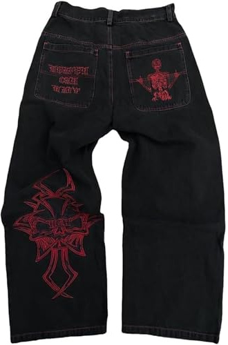Minus Twos Cargo Baggy Jeans Hommes, Jean Large Y2k Imprimé Hip Hop Combat Streewear Vintage Lâche Pantalon Homme Jeans Décontracté Parfait pour L'école Adolescent Les Courses De Rue