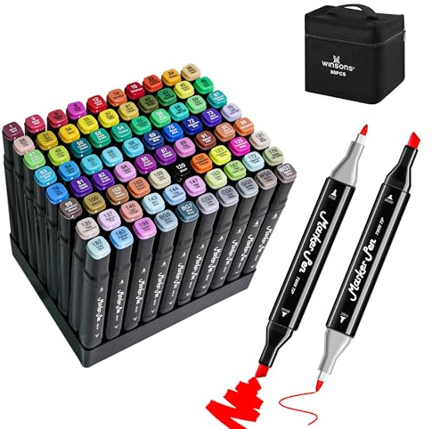 WINSONS Graffiti Stifte 80 Farben, Ungiftig Alkohol Marker für Malen | Schnell Trocknend Permanent Marker, Doppelte Spitze