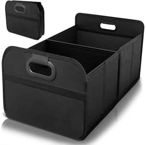 Garegce Car Boot Organiser, Large Collapsible Trunk Tidy Storage Bag Multi Compartment Car Organiser Durable Interior Reinforced Base with Strong Handle for All Vehicle - Black