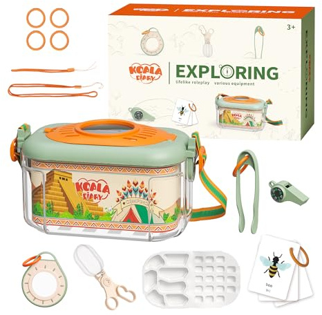 Bug Catcher für Kinder Explorer Bug Catching Kit, Lupe, Pinzette, Pfeifen, Kompass, Lernführer, Insekt Habitat für Outdoor Spielzeug(3 Jahr +)